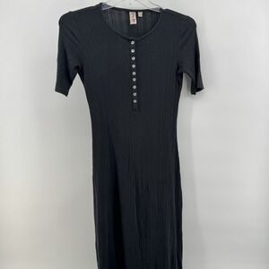 Dolan Left Coast Collection Henley Maxi Dress Women XS Black Ribbed Short Sleeve